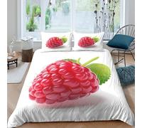 OTBSDNKZZ Raspberry Fruit Linge de Lit 3 pièces 3D Effet Microfibre résistante Natural Organic Style_ Housse de Couette avec Fermeture Éclair Facile d'entretien for Chambre Adulte Double（200x200cm）