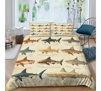 OTBSDNKZZ Requin Species Ensemble De Literie 3 Pièces 3D Effet Léger Vintage Marine Biology Housse de Couette avec Taie d'oreiller Facile d'entretien for Chambre de Adolescents Super King（260x220cm）