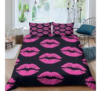 OTBSDNKZZ Rose Kiss Marks Housse de Couette Respirante Microfibre 3 Pièces 3D Imprimée Stylisé Lips Motif Ensemble De Literie avec Taie d'oreiller Entretien Facile for Couple King（220x240cm）