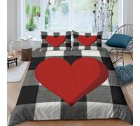 OTBSDNKZZ Rouge Heart Design Housse de Couette 3D Effet Microfibre 3 Pièces Hypoallergique Moderne Graphic Style Parure de Lit avec Taie d'oreiller Ultra Douce for Fille Single（135x200cm）