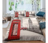 OTBSDNKZZ Rouge Phone Box Ensemble De Literie Microfibre 3 Pièces 3D Imprimée Confortable London Street scène Parure de Lit avec Fermeture Éclair Ultra Douce for Chambre à Coucher King（220x240cm）