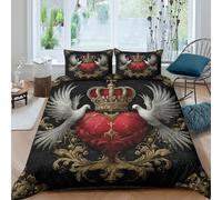 OTBSDNKZZ Royal Heart Crown Parure de Lit Respirante Microfibre 3 Pièces 3D Imprimée Baroque Ornate Design Linge de Lit avec Fermeture Éclair Ultra Douce for Couple Single（135x200cm）