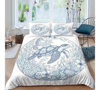 OTBSDNKZZ Sea Turtle Parure de Lit Microfibre résistante 3 Pièces 3D Effet Léger Océan Life Illustration Housse de Couette avec Taie d'oreiller Facile d'entretien for Garçon Single（135x200cm）