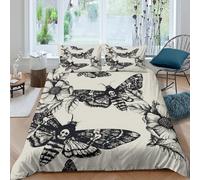 OTBSDNKZZ Skull Moth Ensemble De Literie Hypoallergique 3 pièces 3D Effet Facile d'entretien Noir Blanc and Sketch Style Linge de Lit avec 2 Taies d'oreiller Léger for Chambre Enfants King（220x240cm）