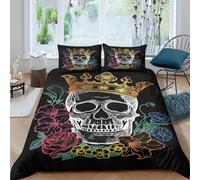 OTBSDNKZZ Skull with Crown Housse de Couette Microfibre 3 Pièces Imprimé en 3D Super Douce Floral Gothic Style Linge de Lit avec Fermeture Éclair Respirante for Couple Amoureux Double（200x200cm）