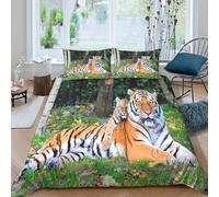OTBSDNKZZ Tiger with cub Housse de Couette Microfibre Hypoallergique 3 Pièces 3D Effet Confortable Wildlife Nature scène Parure de Lit avec Fermeture Éclair Ultra Douce for Ado Single（140x200cm）