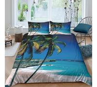 OTBSDNKZZ Tropical Plage Ensemble De Literie 3D Effet Microfibre 3 Pièces Hypoallergique Paradise Island scène Housse de Couette avec Taie d'oreiller Ultra Douce for Chambre Adulte Single（140x200cm）
