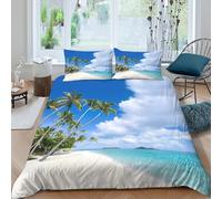 OTBSDNKZZ Tropical Plage Housse de Couette 3 pièces Microfibre Hypoallergique Imprimé en 3D Léger Paradise Island Scene_ Parure de Lit avec 2 Taies d'oreiller Confortable for Garçon King（220x240cm）