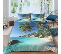OTBSDNKZZ Tropical Plage Housse de Couette Microfibre 3 pièces Imprimé en 3D Hypoallergique Paradise Island Style Parure de Lit avec 2 x Taies d'oreiller Respirante for Adulte Super King（260x220cm）