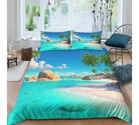 OTBSDNKZZ Tropical Plage Linge de Lit Léger Microfibre résistante 3 Pièces 3D Effet Paradise Island Scene_ Parure de Lit avec 2 Taies d'oreiller Hypoallergique for Chambre Enfants Single（135x200cm）