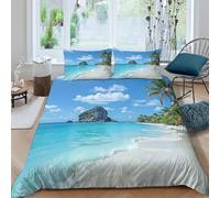 OTBSDNKZZ Tropical Plage Parure de Lit Microfibre Hypoallergique 3 pièces 3D Effet Respirante Paradise Island scène Housse de Couette avec 2 Taies d'oreiller Confortable for Hommes Single（135x200cm）