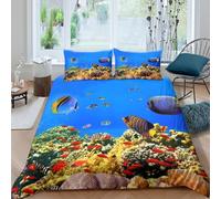 OTBSDNKZZ Underwater scène Ensemble De Literie Hypoallergique 3 Pièces 3D Effet Douce Tropical Poisson Reef Linge de Lit avec Fermeture Éclair Résistante for Chambre de garçons Super King（260x220cm）