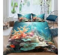 OTBSDNKZZ Underwater scène Parure de Lit Microfibre résistante 3 Pièces 3D Effet Léger Vibrant Coral Reef Housse de Couette avec Taie d'oreiller Facile d'entretien for Garçon Super King（260x220cm）