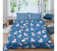 OTBSDNKZZ Unicorn Ensemble De Literie 3D Effet Microfibre 3 Pièces Hypoallergique Cartoon Whimsical Style_ Housse de Couette avec Taie d'oreiller Ultra Douce for Chambre Adulte Single（135x200cm）