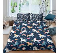 OTBSDNKZZ Unicorn-Pattern Parure de Lit 3D Effet Microfibre 3 Pièces Hypoallergique Cartoon-Fantasy-Style Ensemble De Literie avec Taie d'oreiller Super Douce for Adulte Double（200x200cm）