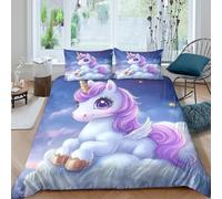 OTBSDNKZZ Unicorn with Wings Housse de Couette résistante 3 Pièces 3D Effet Léger Fantaisie Cartoon Style Ensemble De Literie avec Taie d'oreiller Facile d'entretien for Couple Super King（260x220cm）