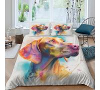 OTBSDNKZZ Vibrant Chien Portrait Parure de Lit 3 pièces 3D Effet Microfibre résistante Coloré Watercolor Housse de Couette avec Fermeture Éclair Facile d'entretien for Enfant King（220x240cm）