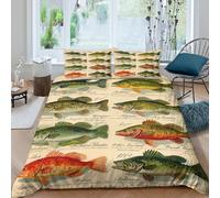 OTBSDNKZZ Vintage Poisson Housse de Couette résistante 3 pièces 3D Imprimée Entretien Facile Natural History Linge de Lit avec Taie d'oreiller Hypoallergique for Hommes Enfants Super King（260x220cm）