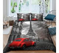OTBSDNKZZ Vintage_Red_Car Parure de Lit Entretien Facile Microfibre Hypoallergique 3 pièces Paris_Street_Style Linge de Lit avec 2 Taies d'oreiller Léger for Adulte Enfants Filles Single（135x200cm）