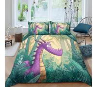 OTBSDNKZZ Violet Dragon in forêt Housse de Couette résistante 3 Pièces 3D Effet Léger Fantaisie Cartoon Linge de Lit avec Taie d'oreiller Facile d'entretien for Garçons Adolescents Double（200x200cm）