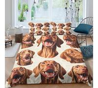 OTBSDNKZZ Vizsla Chien Portraits Parure de Lit Imprimé en 3D Microfibre résistante 3 pièces Réaliste Pet Housse de Couette avec Fermeture Éclair Super Douce for Hommes Enfants Single（140x200cm）