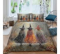 OTBSDNKZZ Witch Trio Parure de Lit Microfibre Hypoallergique 3 Pièces 3D Effet Douce Automne forêt scène Linge de Lit avec Fermeture Éclair Résistante for Filles Ado Double（200x200cm）