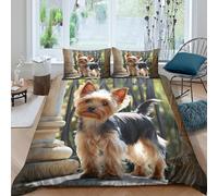 OTBSDNKZZ Yorkie Puppy Housse de Couette Résistante Microfibre résistante 3 Pièces 3D Effet Vintage Pet Portrait Linge de Lit avec Taie d'oreiller Hypoallergique for Filles Ado Double（200x200cm）