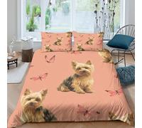OTBSDNKZZ Yorkie Puppy Parure de Lit Douce Microfibre 3 pièces Imprimé en 3D Cute Pet Illustration Linge de Lit avec Fermeture Éclair Ultra Douce for Filles Ado Single（135x200cm）