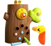 Otbushit 1 Ensemble de Jouets magnétiques pour mangeoire à Oiseaux, Jouets éducatifs Montessori Amusants avec ver de pic et souche d'arbre, Jeu d'alimentation magnétique pour Oiseaux pour Enfants