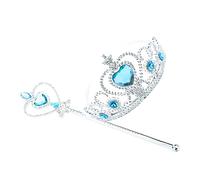 Otbushit 1 Ensemble Petites Filles Princesse Couronne diadème et Baguette Ensemble Princesse Cosplay Habiller Accessoires de déguisement Bleu
