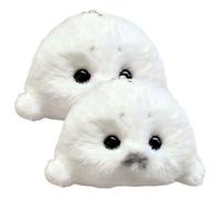 Otbushit 2 pièces en Peluche de Phoque, Mini Animal en Peluche de Phoque Blanc avec chaîne, breloque Moelleuse Mignonne pour Sac à Dos, Sac à Main, fourre-Tout