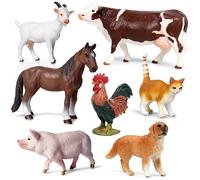 Otbushit 7 pièces/Ensemble de Figurines d'animaux de Ferme réalistes Comprenant Une Vache, Un Chat, Un Cochon, des Jouets éducatifs décoratifs en Plastique sans Odeur pour la Maison et l'école