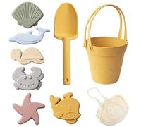 Otbushit 8 pièces Jouets de Sable pour Enfants Jouets de Plage en Silicone sûrs avec Seau à Pelle et moules à Sable boîte étanche pour Voyage été extérieur Jaune
