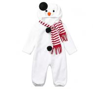 Otbushit Barboteuse à capuche pour bébé, bonhomme de neige de noël avec écharpe, tenue combinaison à manches longues (70cm/27.56)