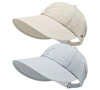 Otbushit Casquette de Baseball à Large Bord pour Femme, Lot de 2 Chapeaux Protection Solaire UPF50+, visière extérieure légère Beige et Gris Clair à séchage Rapide avec Trou pour Queue Cheval