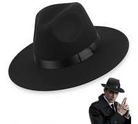 Otbushit Chapeau Fedora pour homme Gangster classique des années 1920 avec bande en satin élégante pour les fêtes et événements à thème