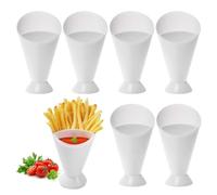 Otbushit Cône de Frites, 6, 30 x 3, 86 Pouces Porte-Frites 6PCS Tasse à Trempette en Cône en Plastique avec Tasse à Sauce Amovible Porte-Chips Blanc pour Collation de