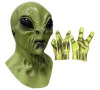 Otbushit Ensemble de 2 masques et gants extraterrestres réalistes, accessoire de costume amusant pour cosplay et festivals musique (vert)