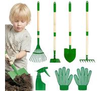 Otbushit Ensemble de Jardinage pour Tout-Petits 6 pièces avec Manche en Bois et têtes en métal, Ensemble de Jouets Jardin extérieur avec Pelle et râteau pour garçons Filles âgés 3 Ans pl