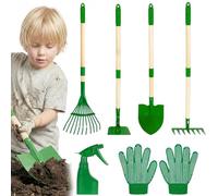 Otbushit Ensemble de Jardinage pour Tout-Petits 6 pièces, Ensemble de Jouets Jardin extérieur Vert avec Pelle et râteau, Manche en Bois et têtes en métal pour garçons Filles âgés 3 Ans p