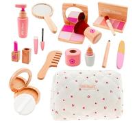 Otbushit Ensemble de Maquillage réaliste en Bois pour Tout-Petits, avec Sac à cosmétiques, Jouets de Jeu rôle pour Filles 3, 4 et 5 Ans