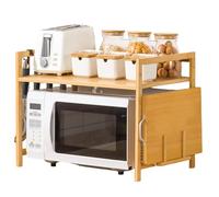 Otbushit Étagère de Four à Micro-Ondes 22x14x16.5 Pouces, Double Couche en Bambou avec Fente pour Planche à découper, 4 Crochets pour comptoir de Cuisine