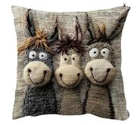 Otbushit Housses de Coussin drôles d'âne de 18x18 Pouces, taie d'oreiller carrée brodée 'Animaux pour la décoration lit Salon, Housses Coussin Voiture Patio