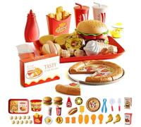 Otbushit Jeu de Nourriture pour Enfants 63 pièces, Ensemble de Jeu Restauration Rapide simulé avec Plateau Hamburger Hotdog Frites Combo Accessoires Cuisine pour Filles garçons