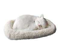 Otbushit Jouet interactif de Sommeil et de Respiration, Chat réaliste avec Tapis, Animaux en Peluche accompagnés pour Enfants et Adultes, poupée en Peluche Blanche