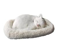 Otbushit Jouet interactif réaliste pour Dormir et Respirer, Chat avec Tapis, Animaux en Peluche accompagnés pour Enfants et Adultes, Blanc