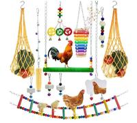 Otbushit Jouets de Poulet colorés pour poulailler, 1 Ensemble d'enrichissement de chaîne Plus Longue avec Xylophone, échelle pivotante, Sac à Cordes, meule Miroir, picage