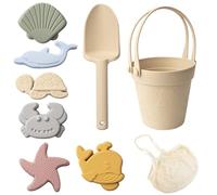 Otbushit Jouets de Sable en Silicone sûrs pour Enfants, avec Seau à Pelle et moules, Ensemble de Jouets Plage imperméables pour Voyage d'été (Beige) 8 pièces