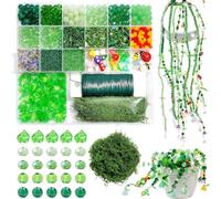 Otbushit Kit de plantes perlées 4020 pièces, Kit de fleurs en perles verre vert avec perles feuilles cristal, ensemble d'artisanat succulent à faire soi-même