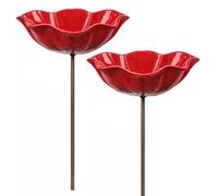 Otbushit Lot de 2 Bols de Bain pour colibris, Fleur Rouge, Piquet Jardin, Bol Bain pour Oiseaux - Station d'arrosage pour Abeilles pour l'extérieur, Petit Oiseau pour Oiseaux et Papillons d'ar